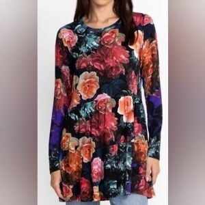 Johnny Was Studio Tiered Tunic Colorful Abstract Floral Pattern Sz XXS